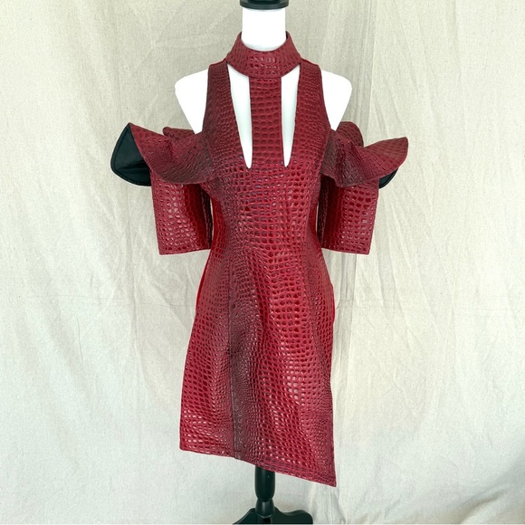 Designer J Loren Collection Off the Shoulder Red Croc Dress Size S - Picture 1 of 9